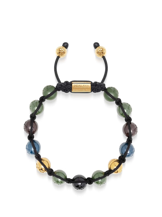 Men's Beaded Bracelet with Multicolored Ceramic & Gold Balls