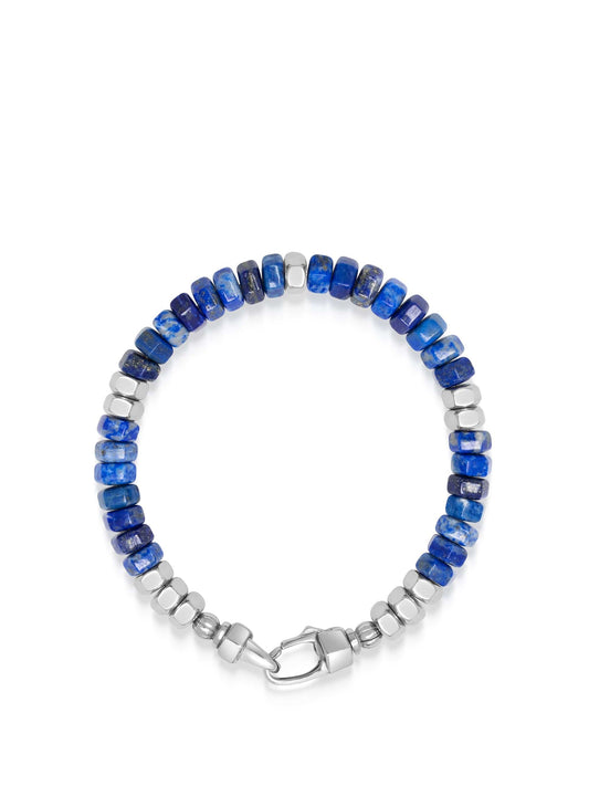 Men's Hexagon Beaded Bracelet with Blue Lapis and Silver