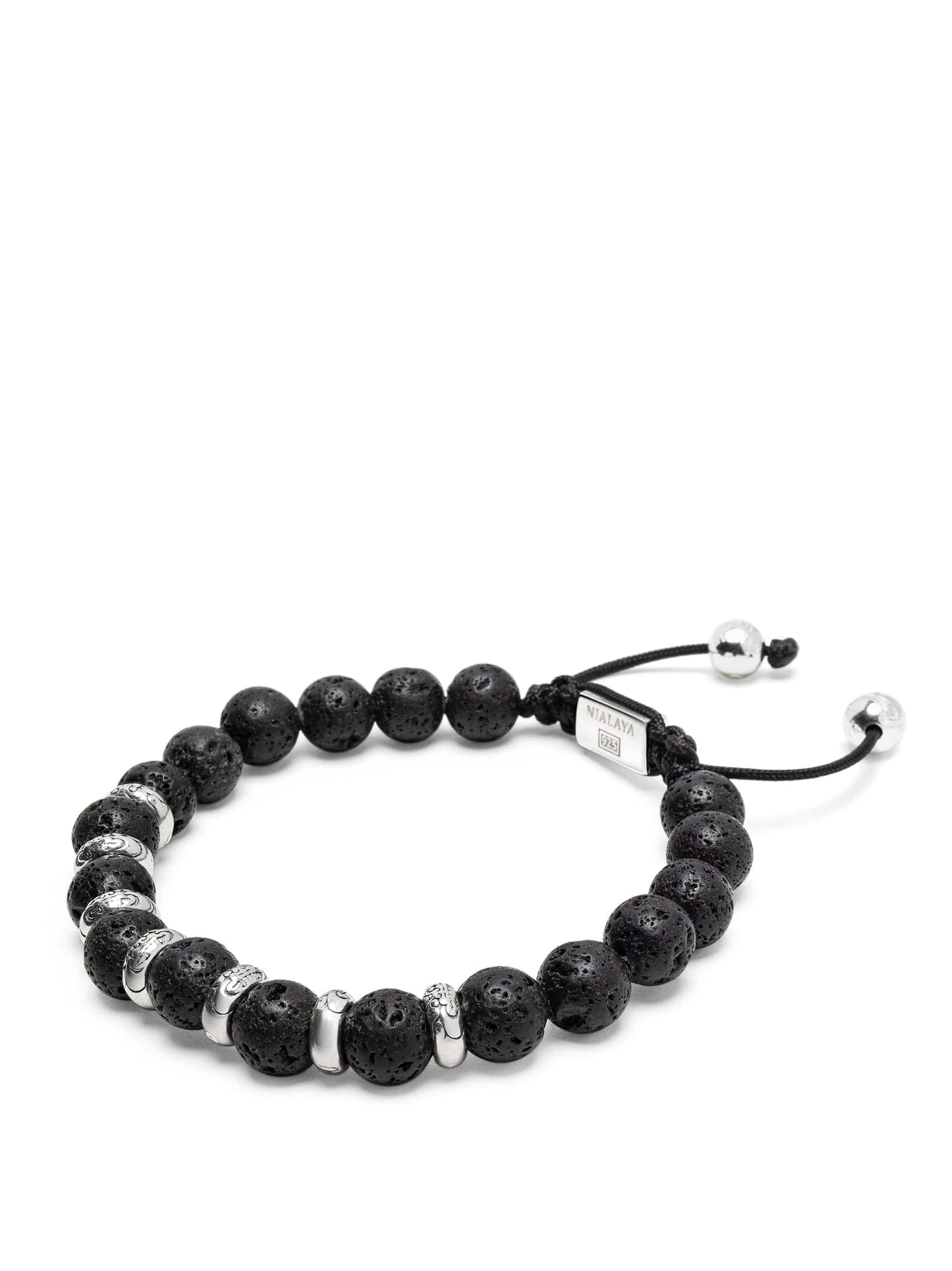 Men's Sterling Silver Beaded Bracelet with Lava Stone