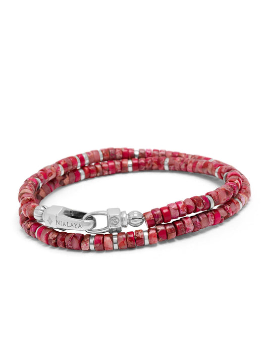 Red Howlite Heishi Wrap Bracelet with Silver