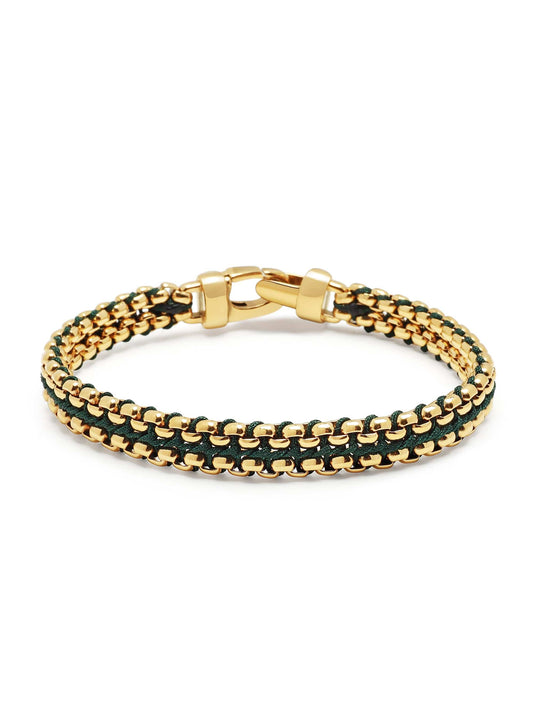 Green Woven Box Chain Bracelet in Gold