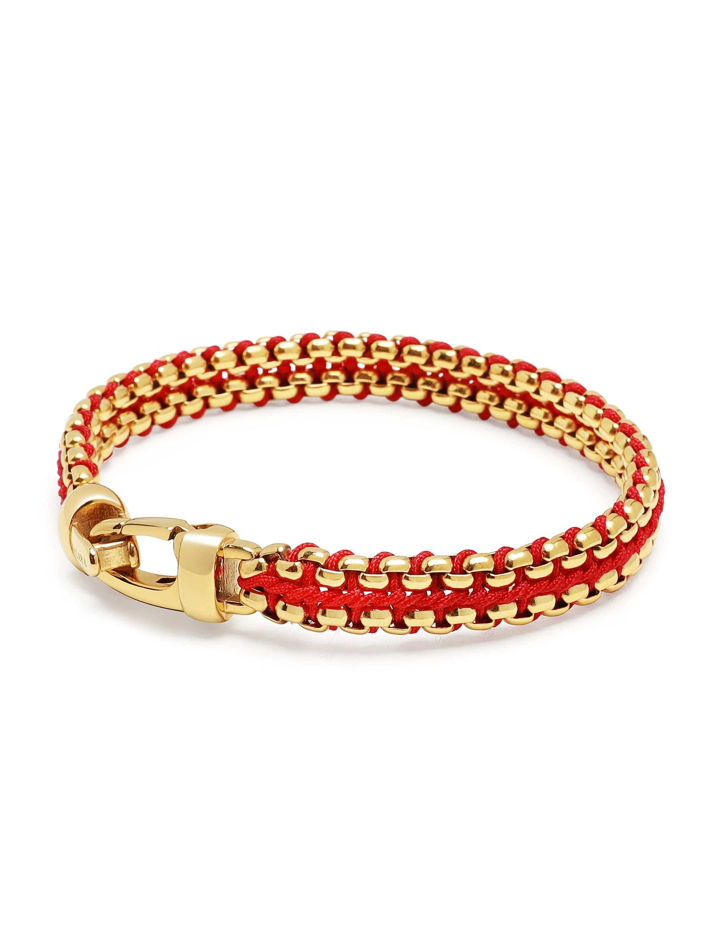 Red Woven Box Chain Bracelet in Gold