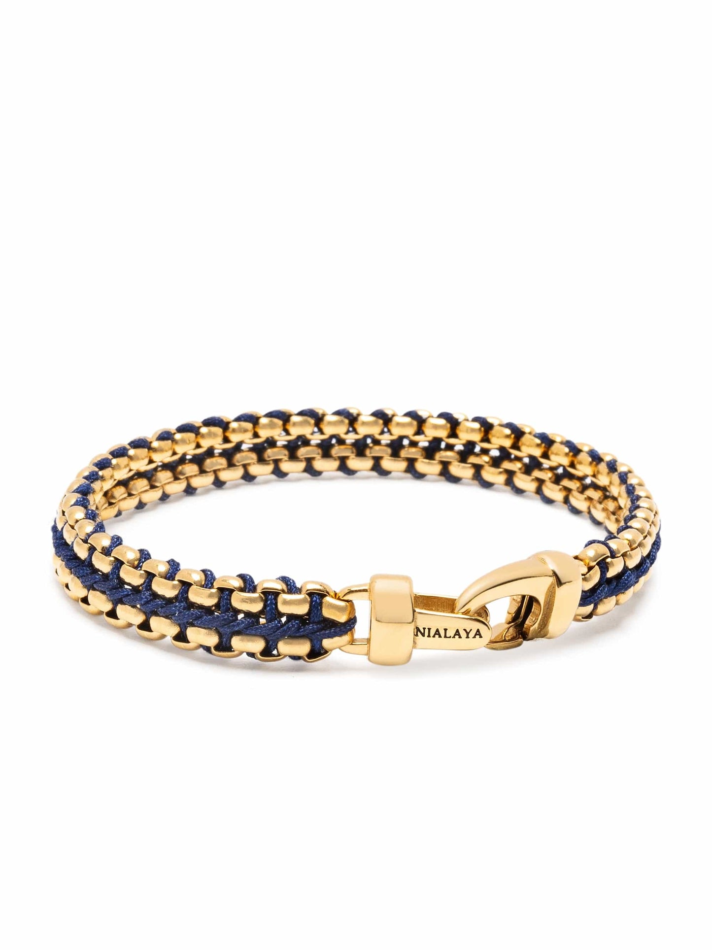 Navy Woven Box Chain Bracelet in Gold