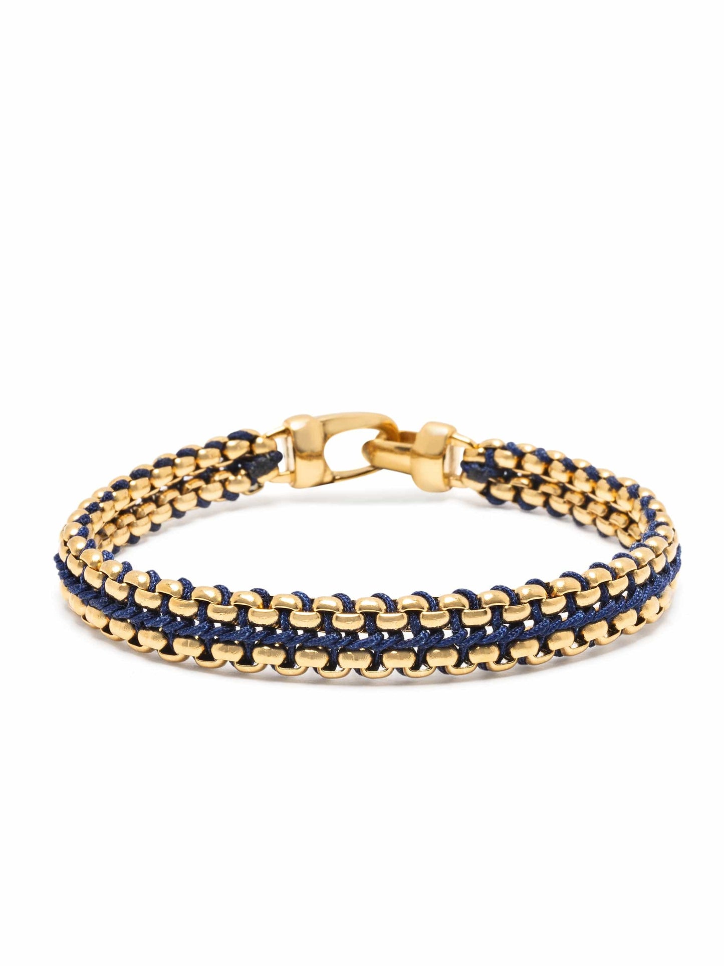 Navy Woven Box Chain Bracelet in Gold