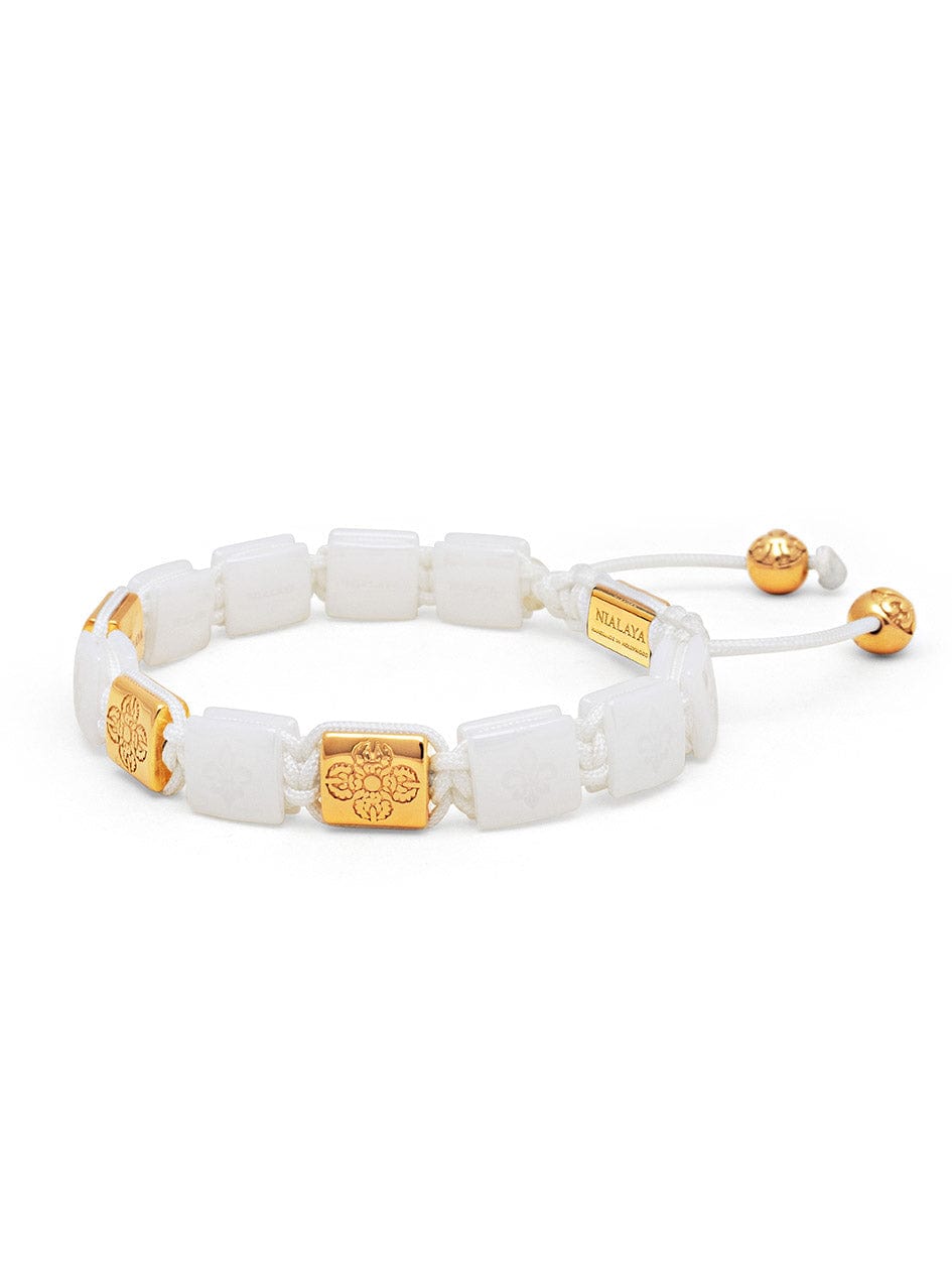 Men's Ceramic Flatbead Bracelet in White and Gold