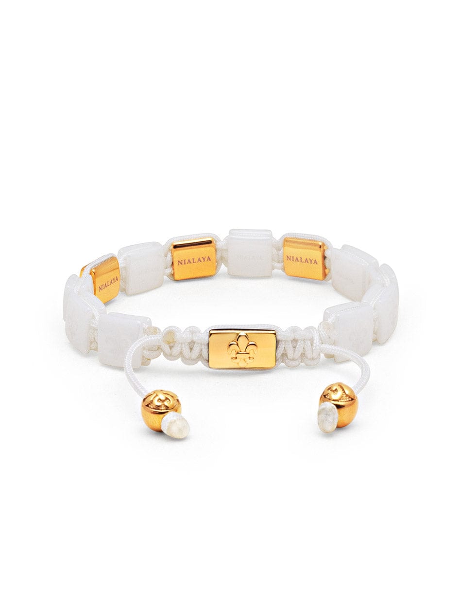 Men's Ceramic Flatbead Bracelet in White and Gold