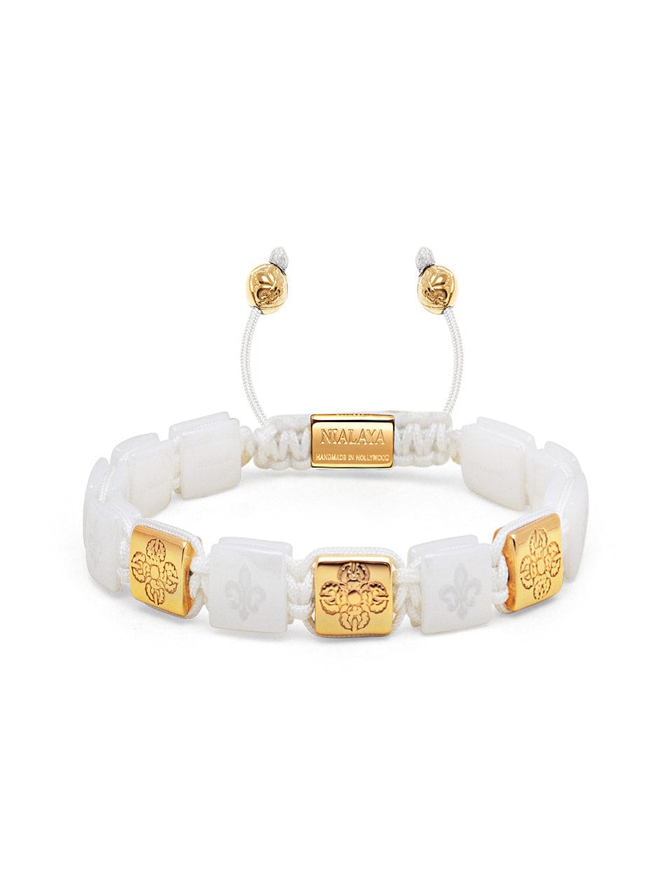 Men's Ceramic Flatbead Bracelet in White and Gold