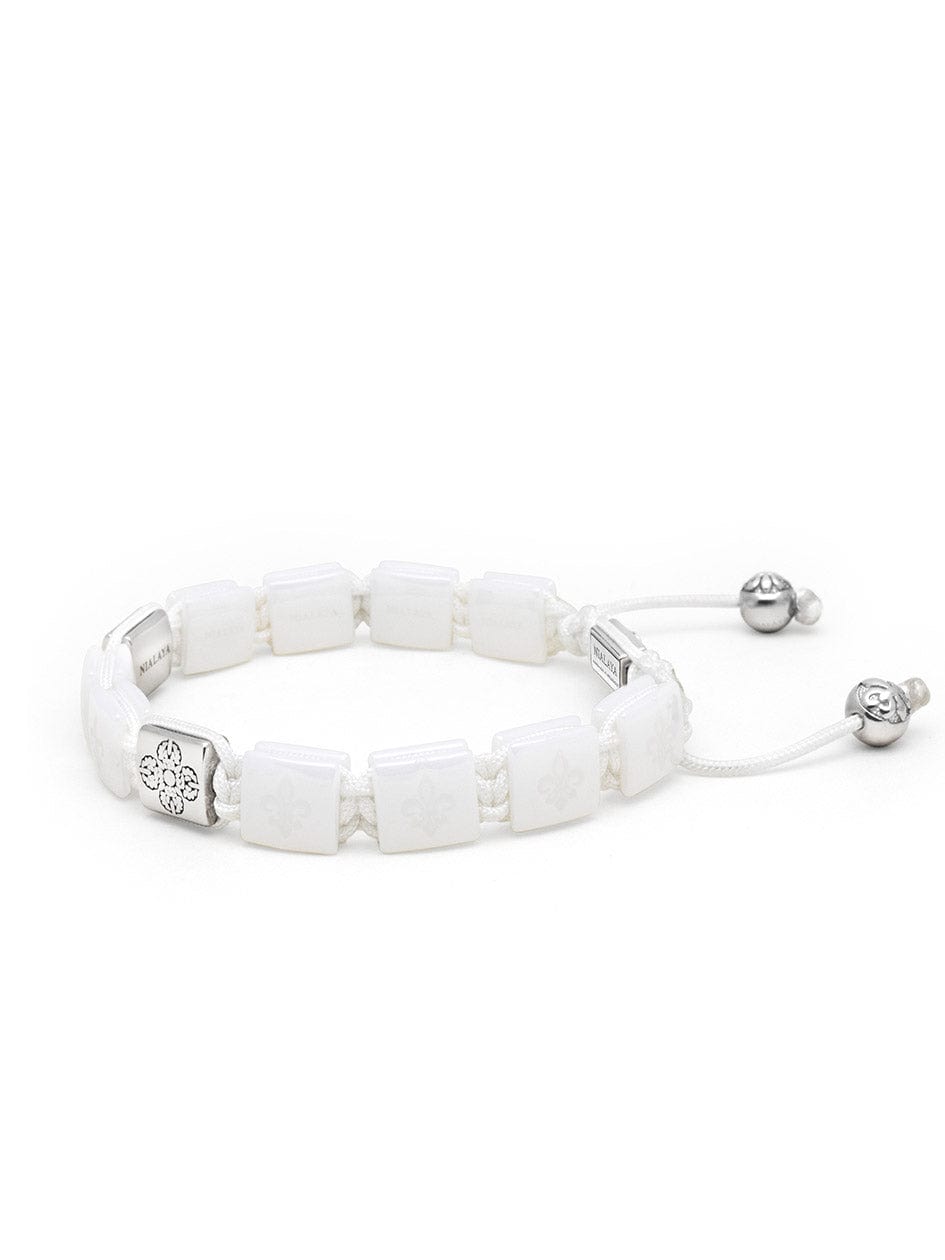 Men's Ceramic Flatbead Bracelet in White and Silver
