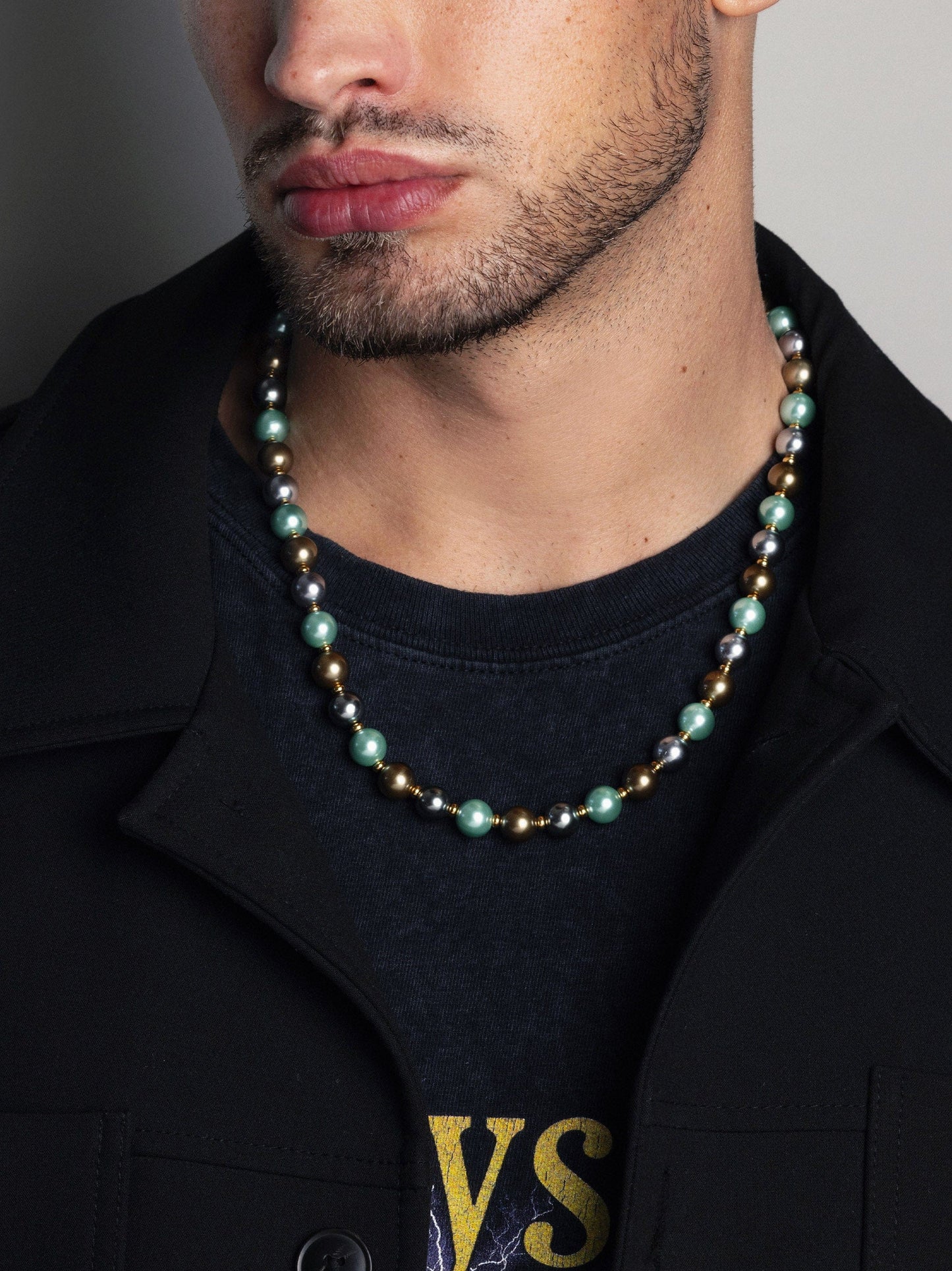 10mm Pastel Metallic Pearl Necklace with Gold