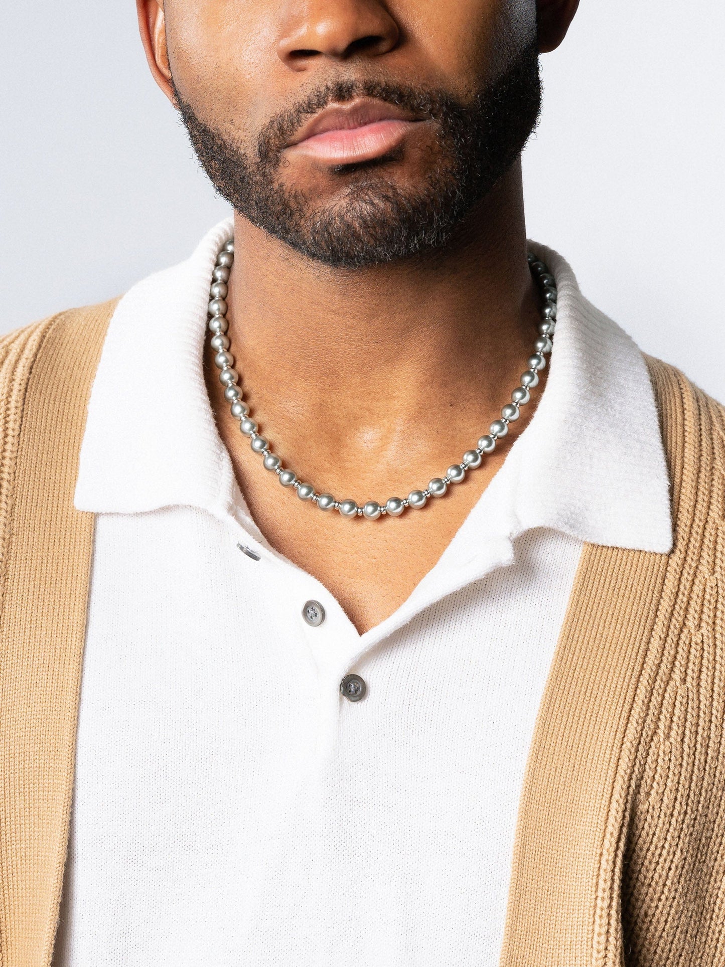 8mm Metallic Pearl Necklace with Silver