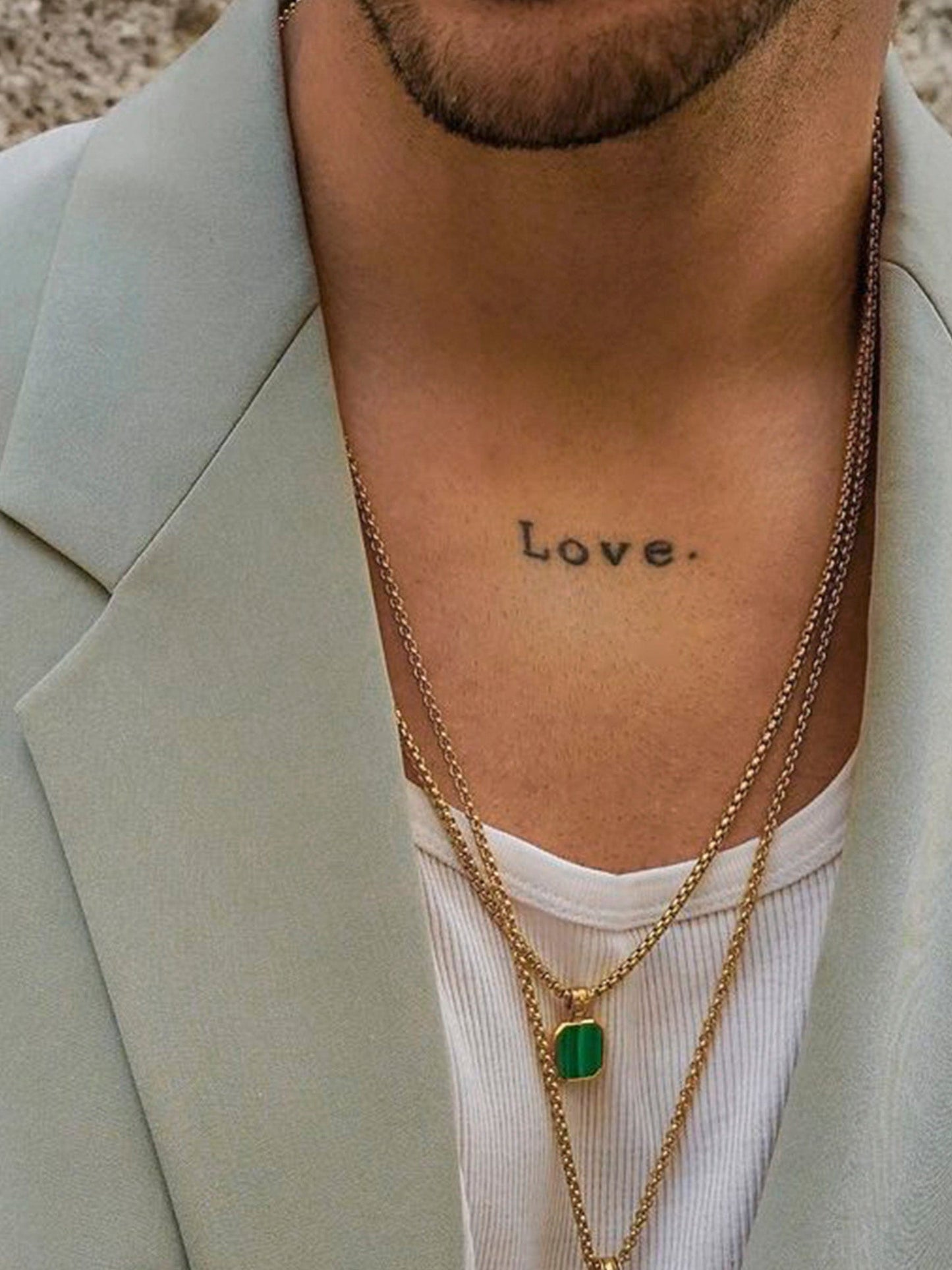Gold Necklace with Square Malachite Pendant