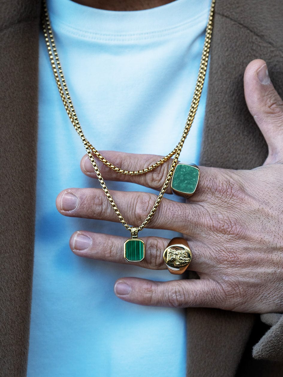 Gold Necklace with Square Malachite Pendant