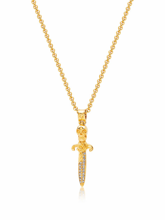 Men's Golden Skull Sword Necklace