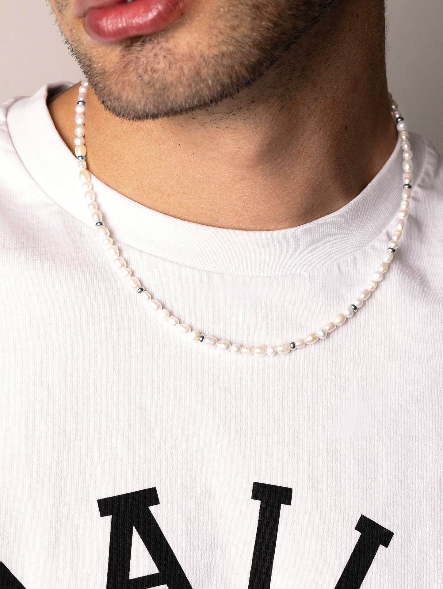 Men's Mini Pearl Necklace with Silver