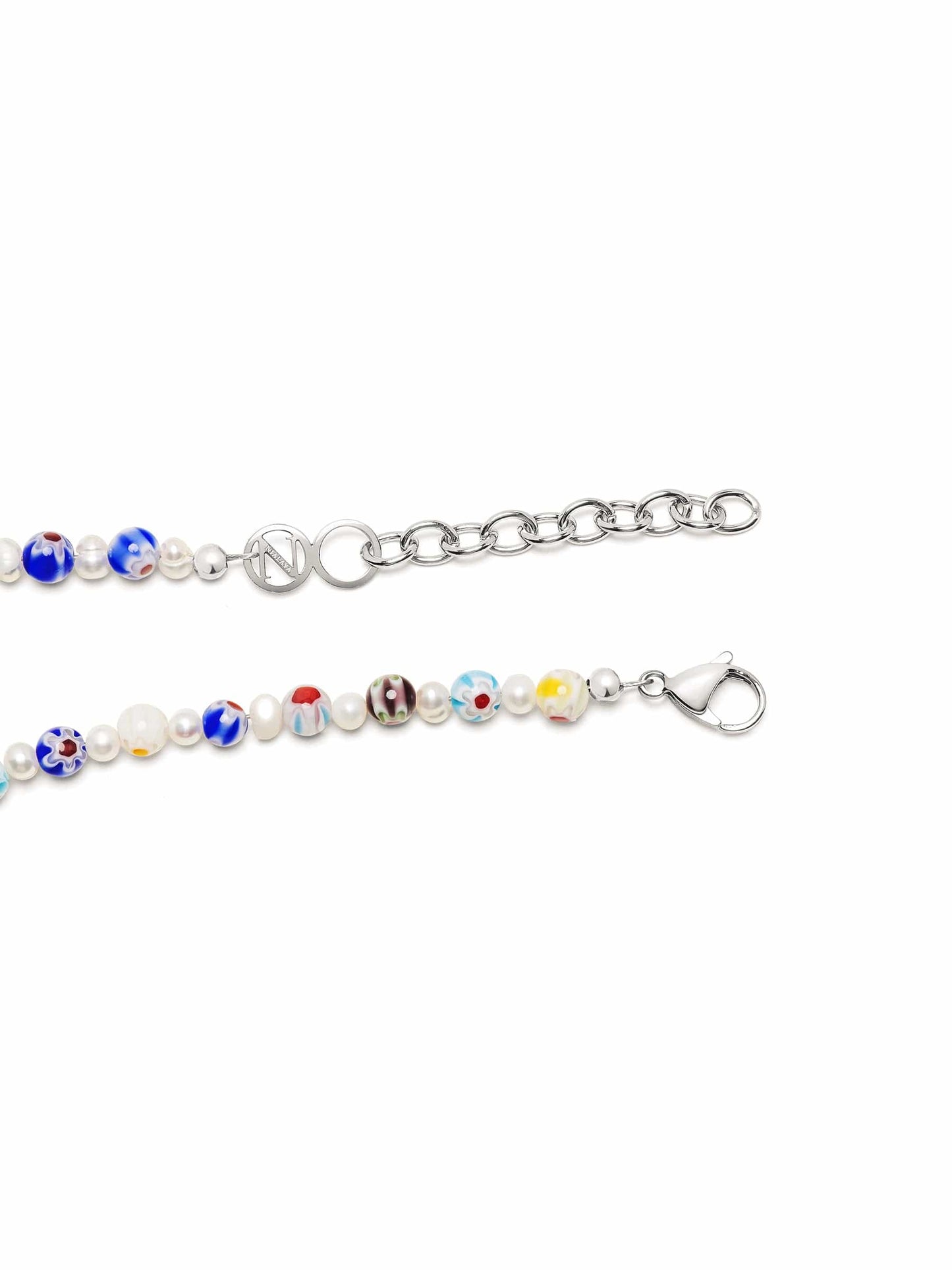 Men's Pearl Necklace with Hand-Painted Glass Beads