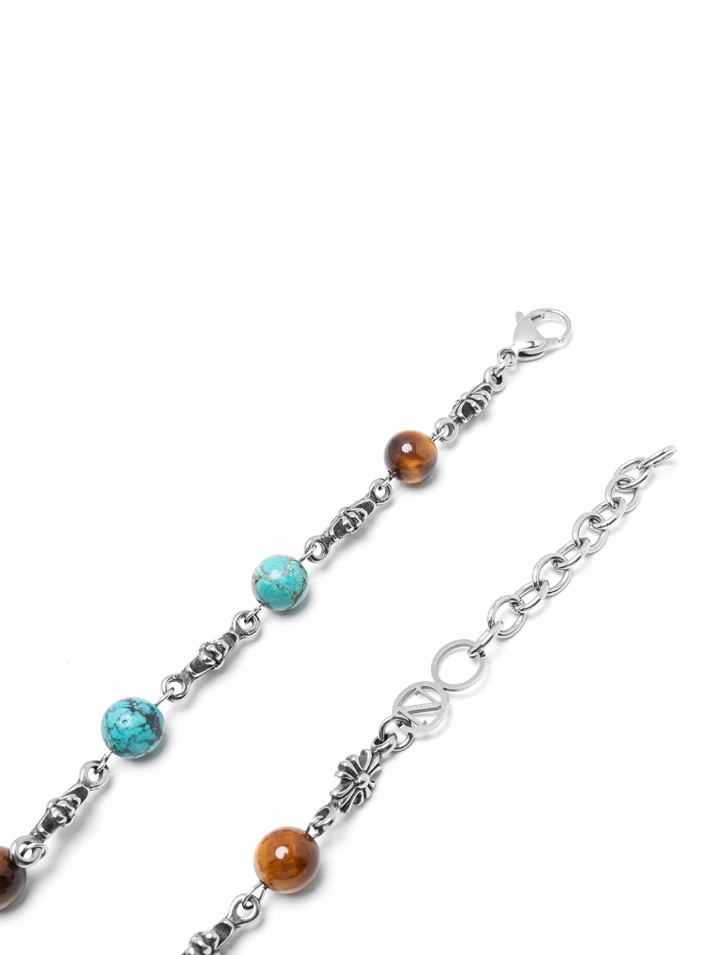 Men's Silver Cross Chain with Turquoise and Brown Tiger Eye