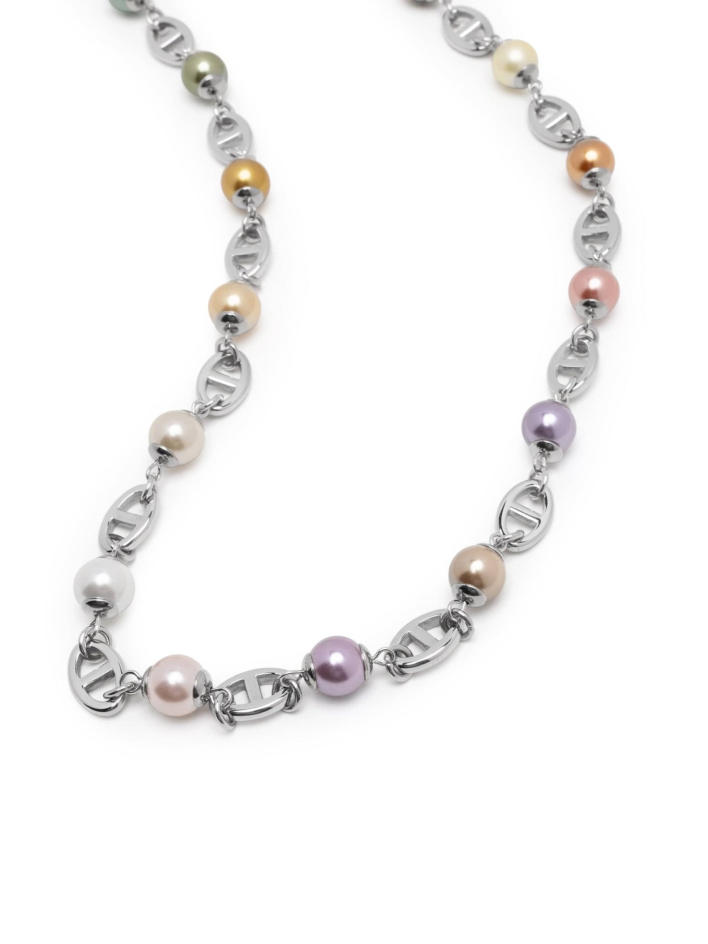 Men's Silver Mariner Chain with Multicolored Pearls