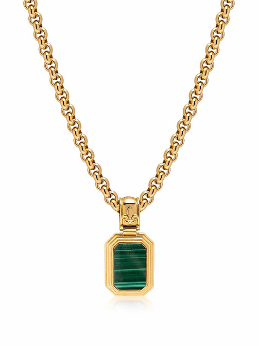 Men's Sterling Silver Necklace with Two-in-One Malachite & Black Onyx Pendant
