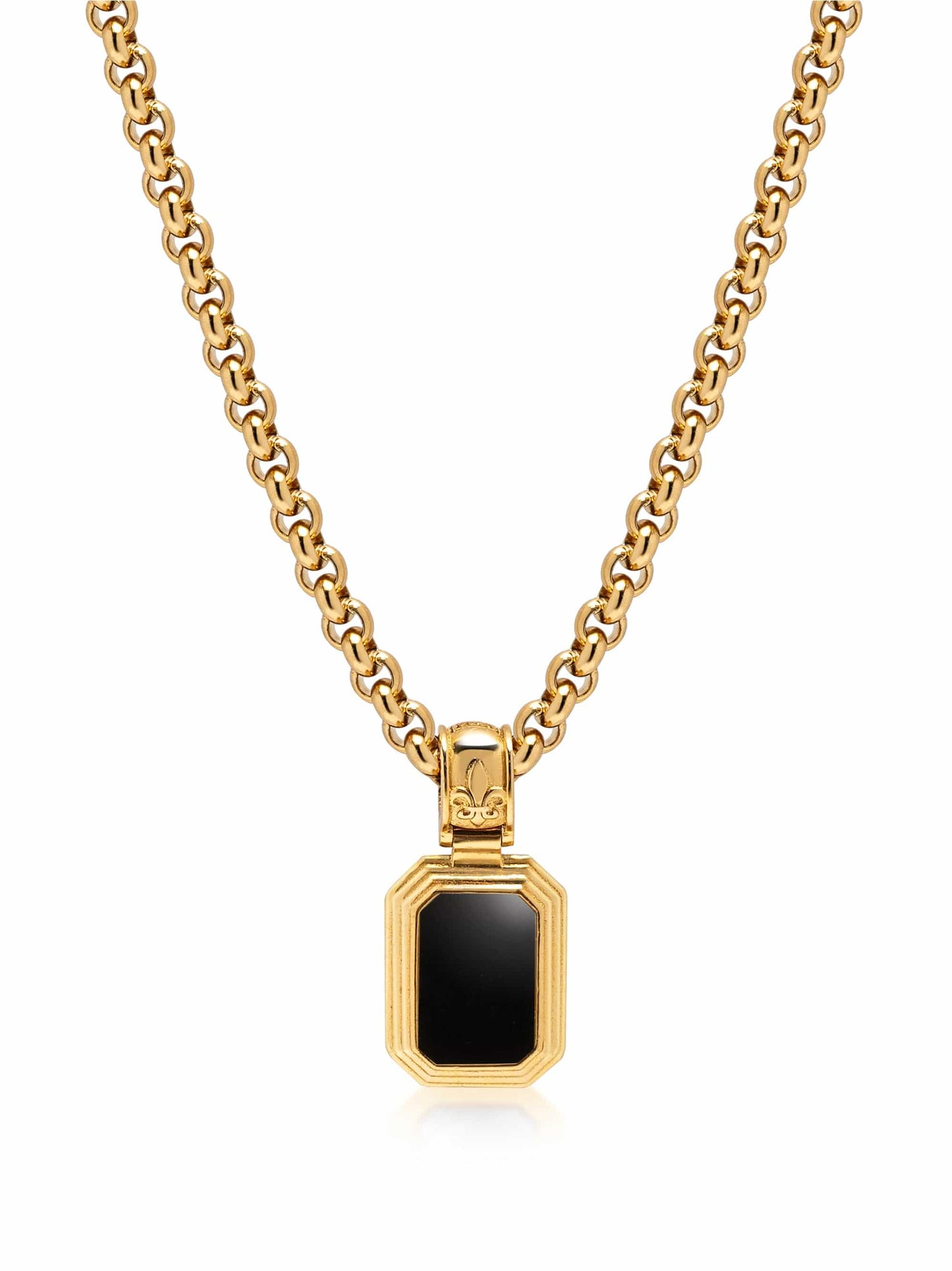 Men's Sterling Silver Necklace with Two-in-One Malachite & Black Onyx Pendant