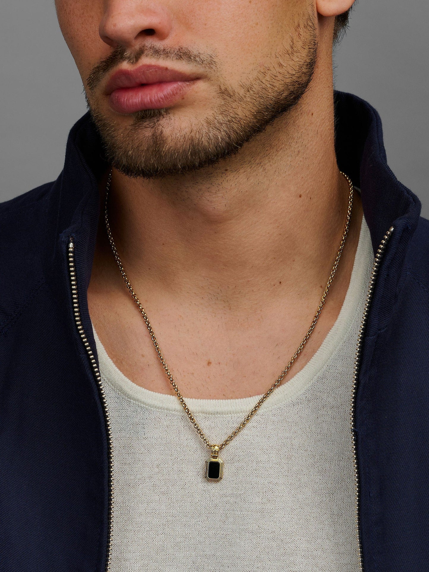 Men's Sterling Silver Necklace with Two-in-One Malachite & Black Onyx Pendant