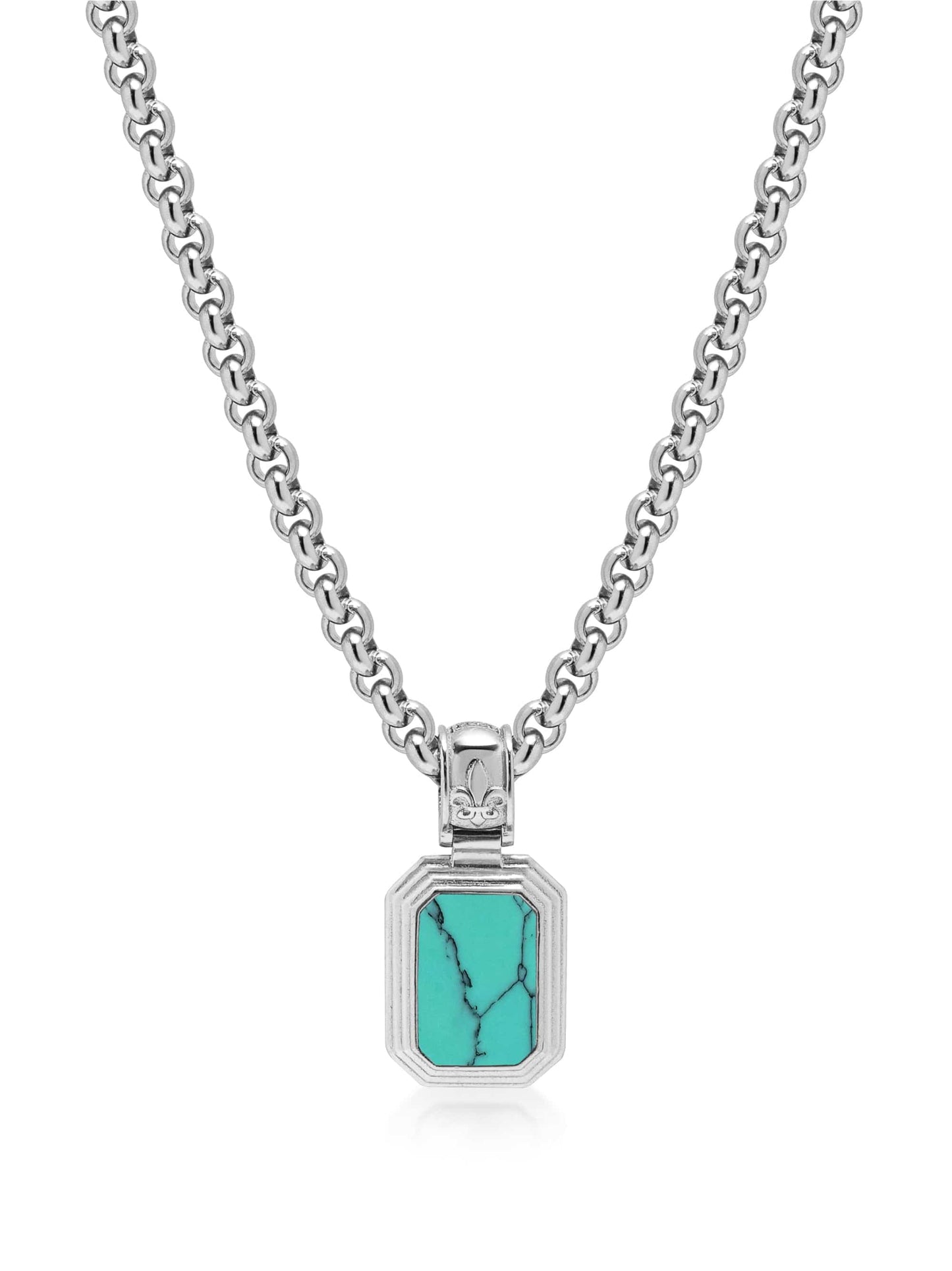 Men's Sterling Silver Necklace with Two-in-One Turquoise & Black Onyx Pendant