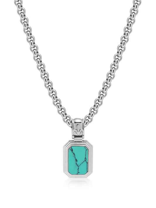 Men's Sterling Silver Necklace with Two-in-One Turquoise & Black Onyx Pendant