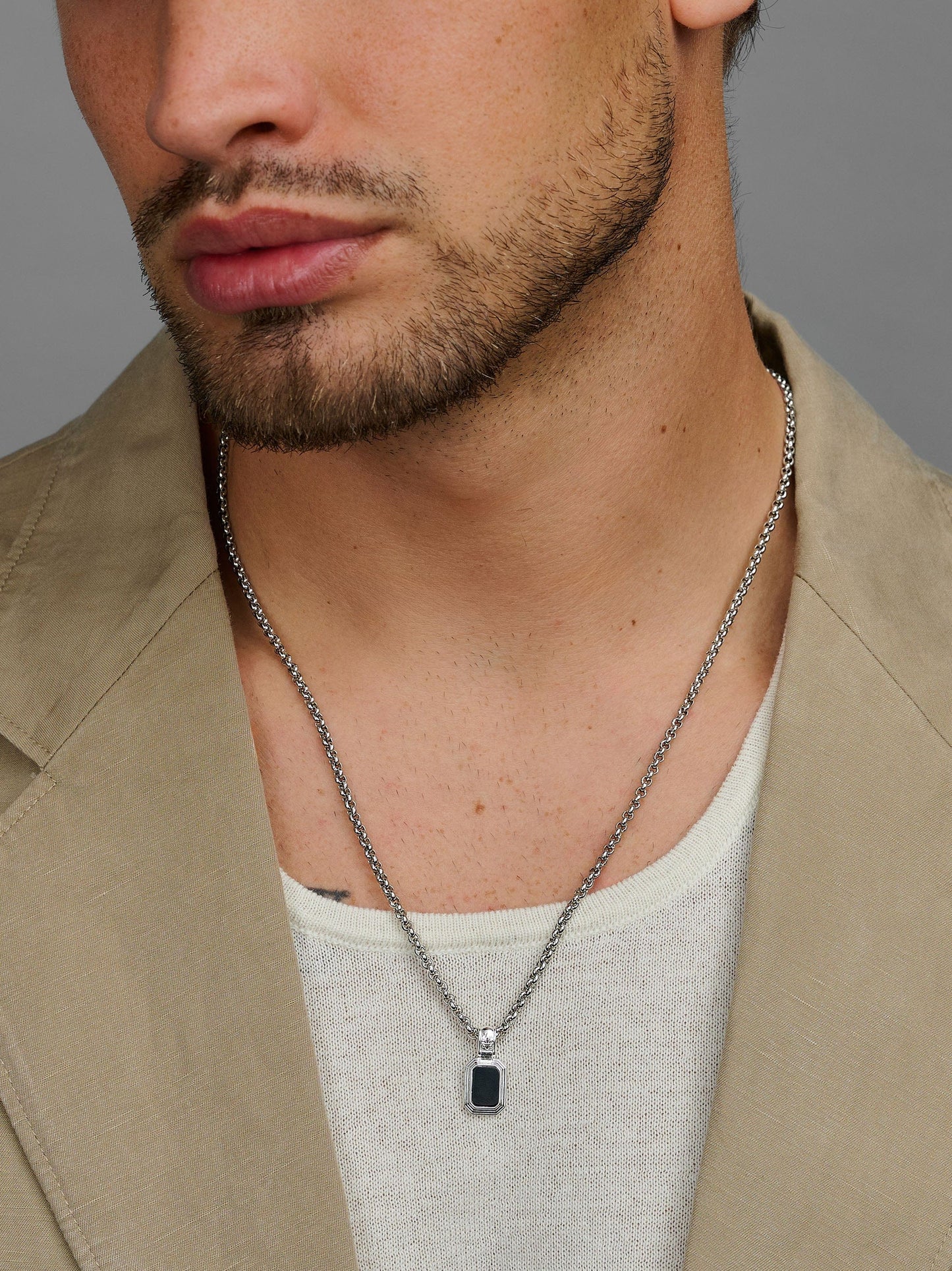 Men's Sterling Silver Necklace with Two-in-One Turquoise & Black Onyx Pendant