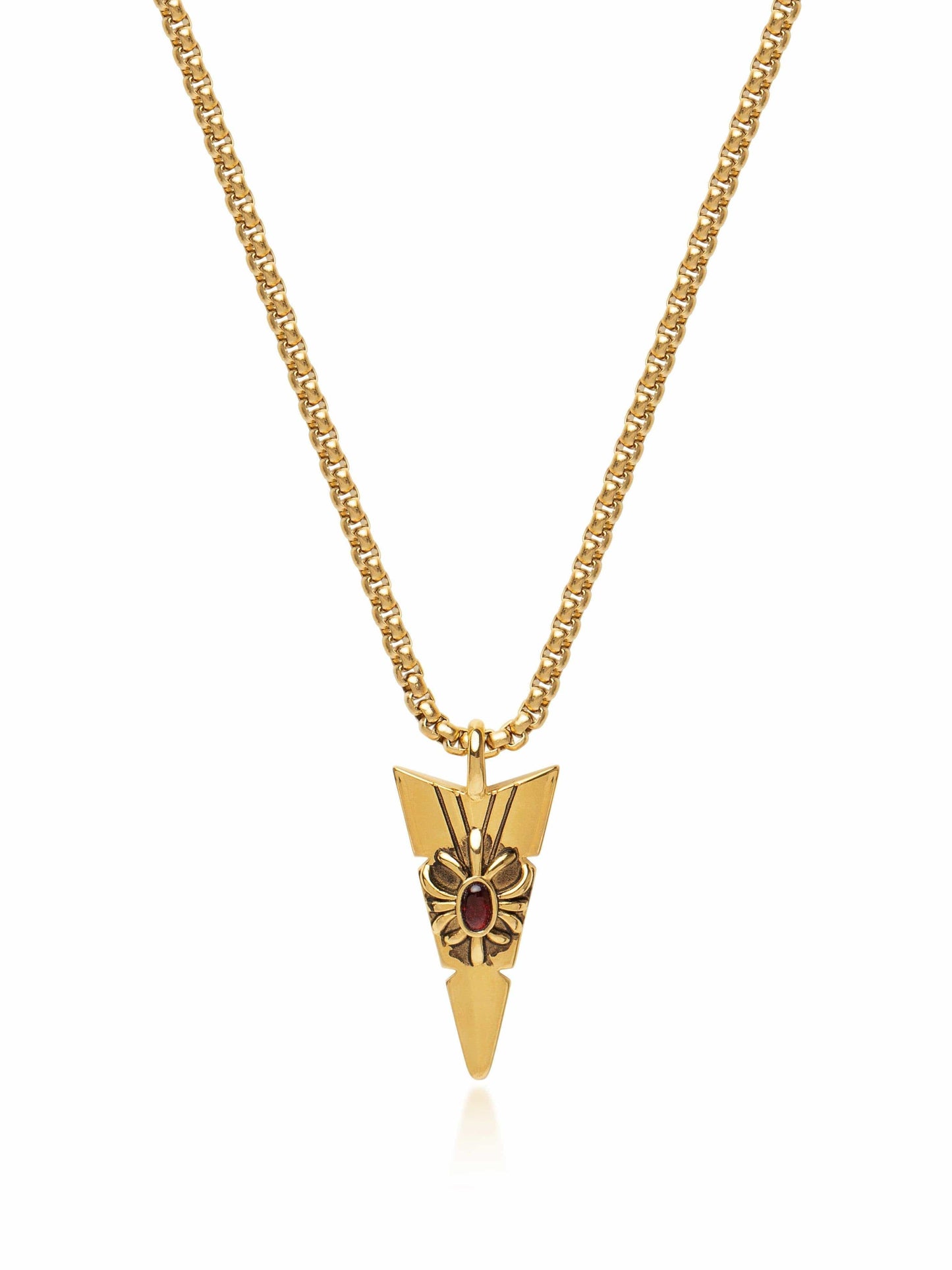 NIALAYA X JOHNNY EDLIND: Gold Arrowhead Necklace with Red Stone
