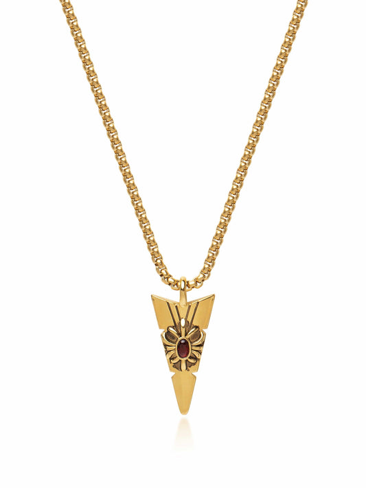 NIALAYA X JOHNNY EDLIND: Gold Arrowhead Necklace with Red Stone