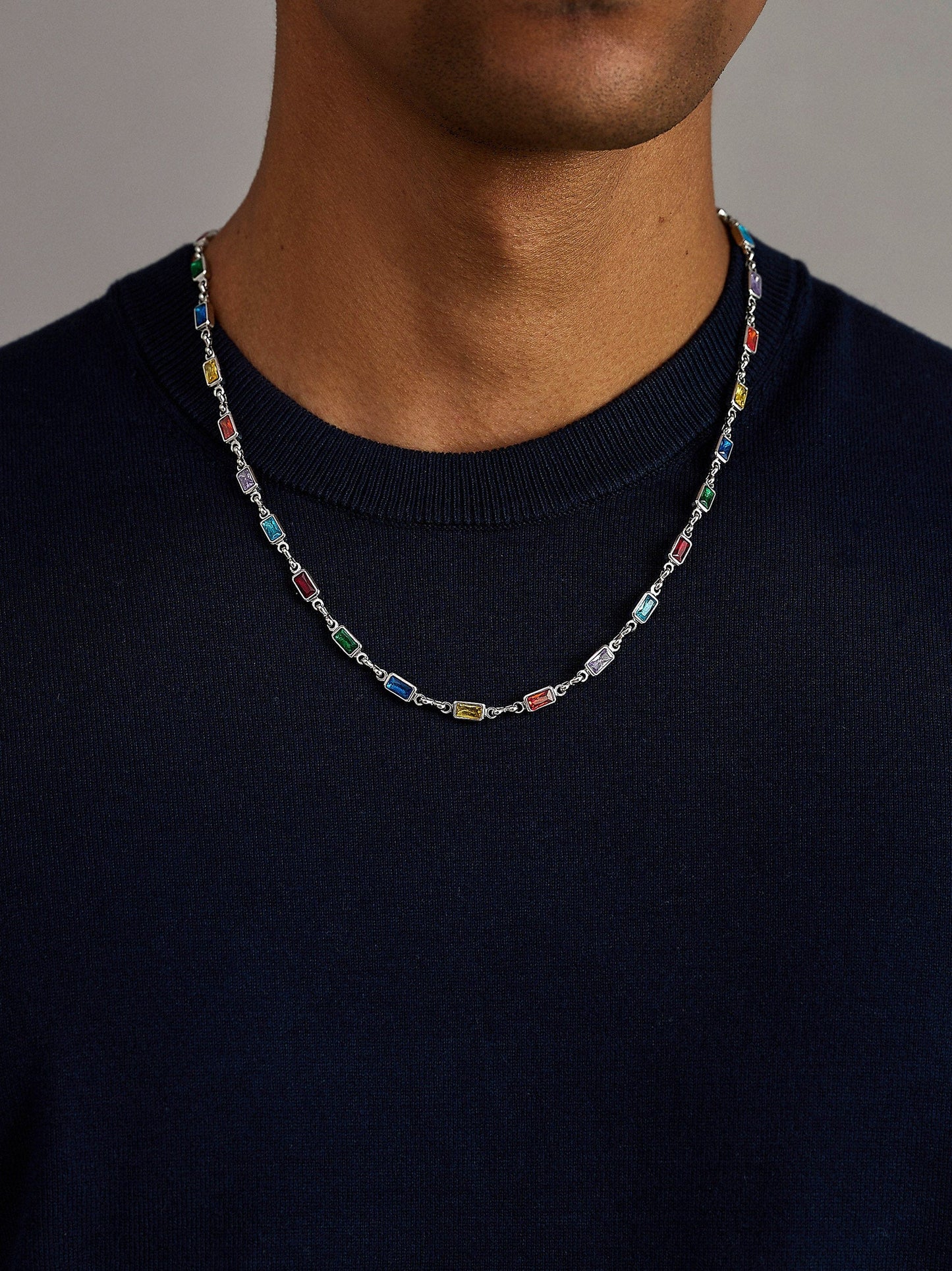 Rectangle Tennis Necklace in Silver