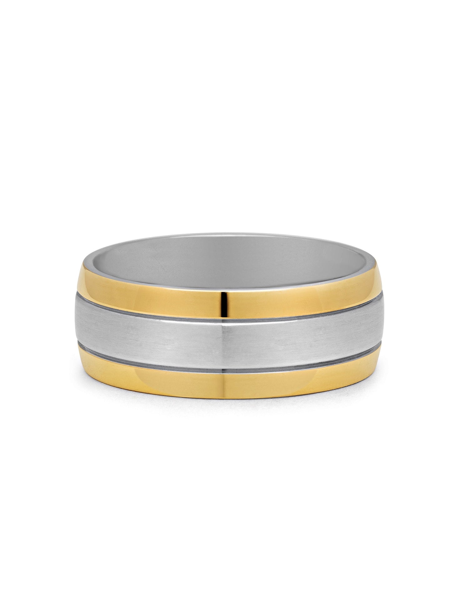 Brushed Silver Band Ring with Gold