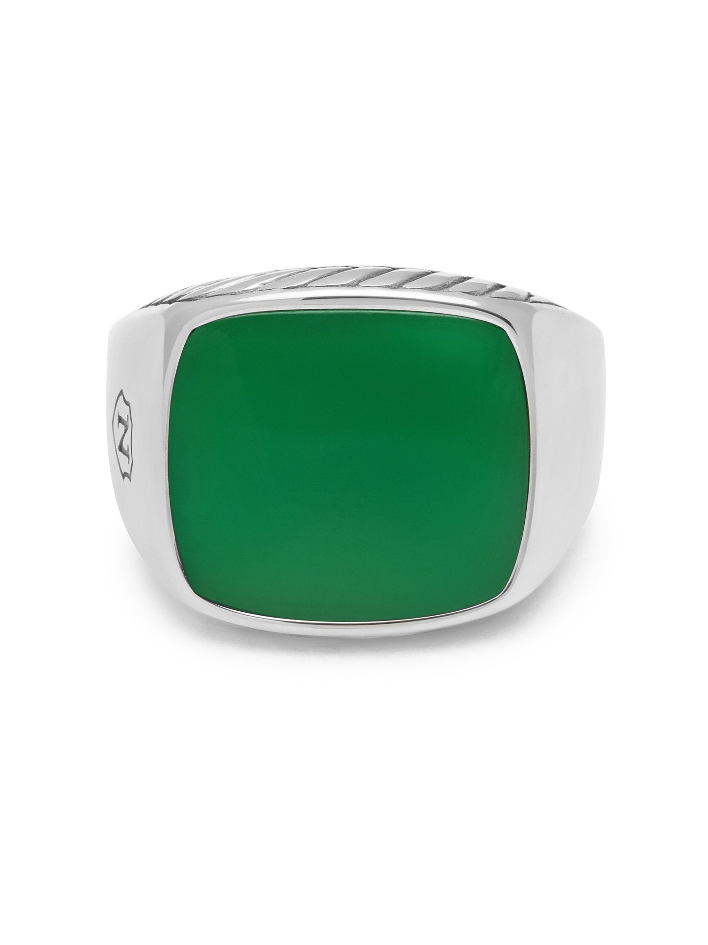Gentleman's Silver Signet Ring with Green Agate