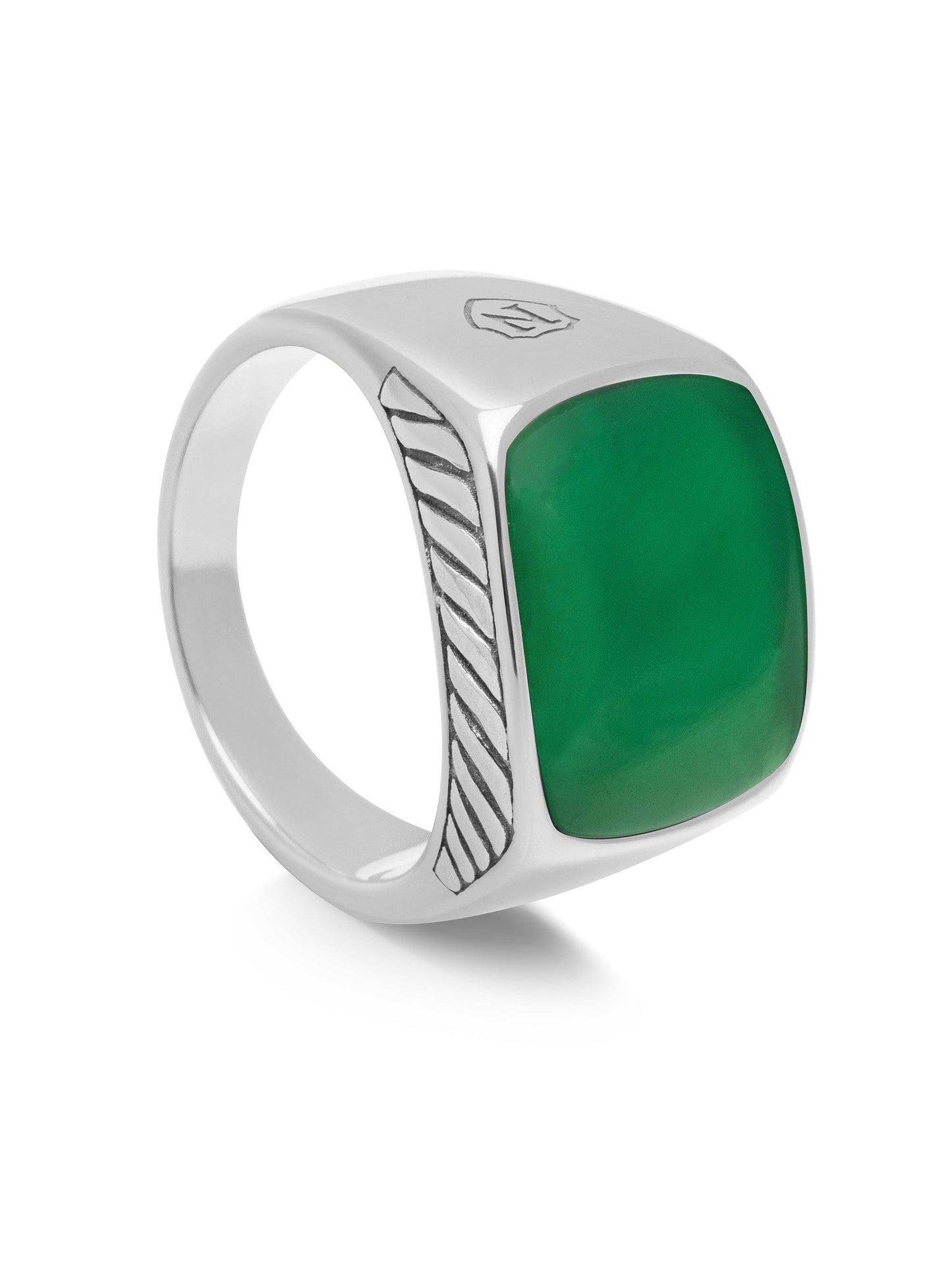 Gentleman's Silver Signet Ring with Green Agate