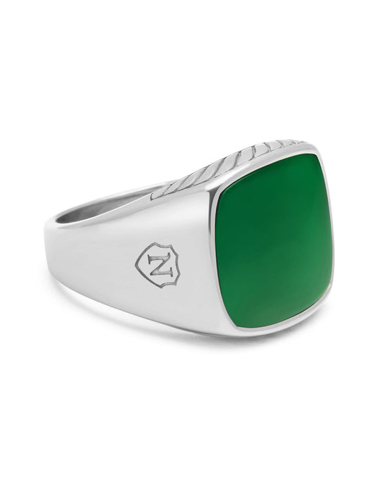 Gentleman's Silver Signet Ring with Green Agate