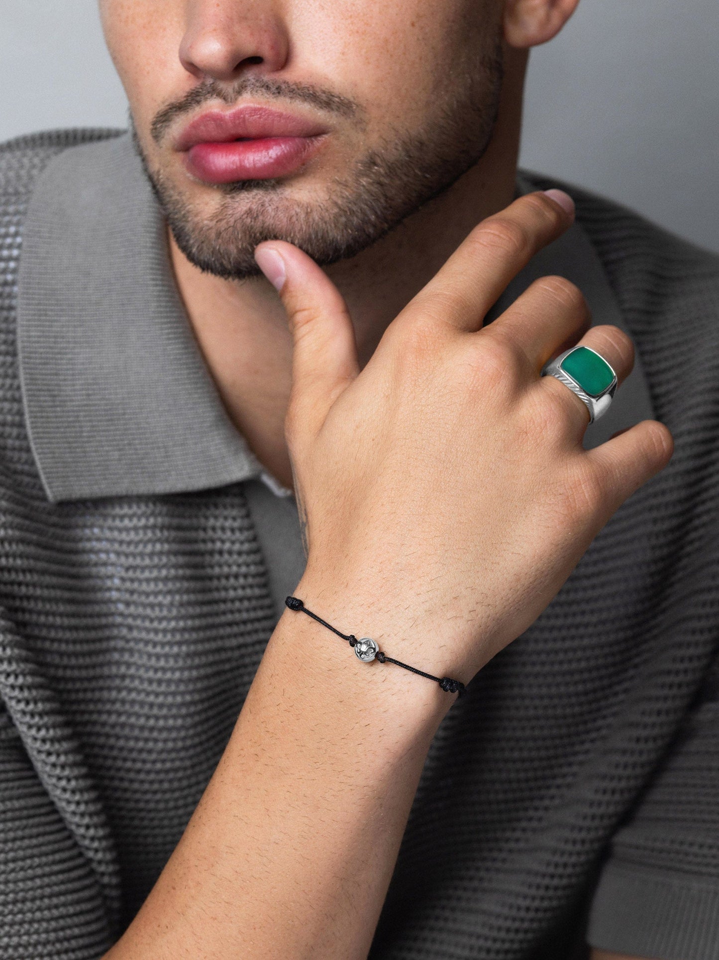 Gentleman's Silver Signet Ring with Green Agate