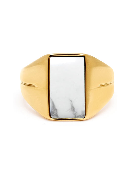Gold Squared Signet Ring with Howlite