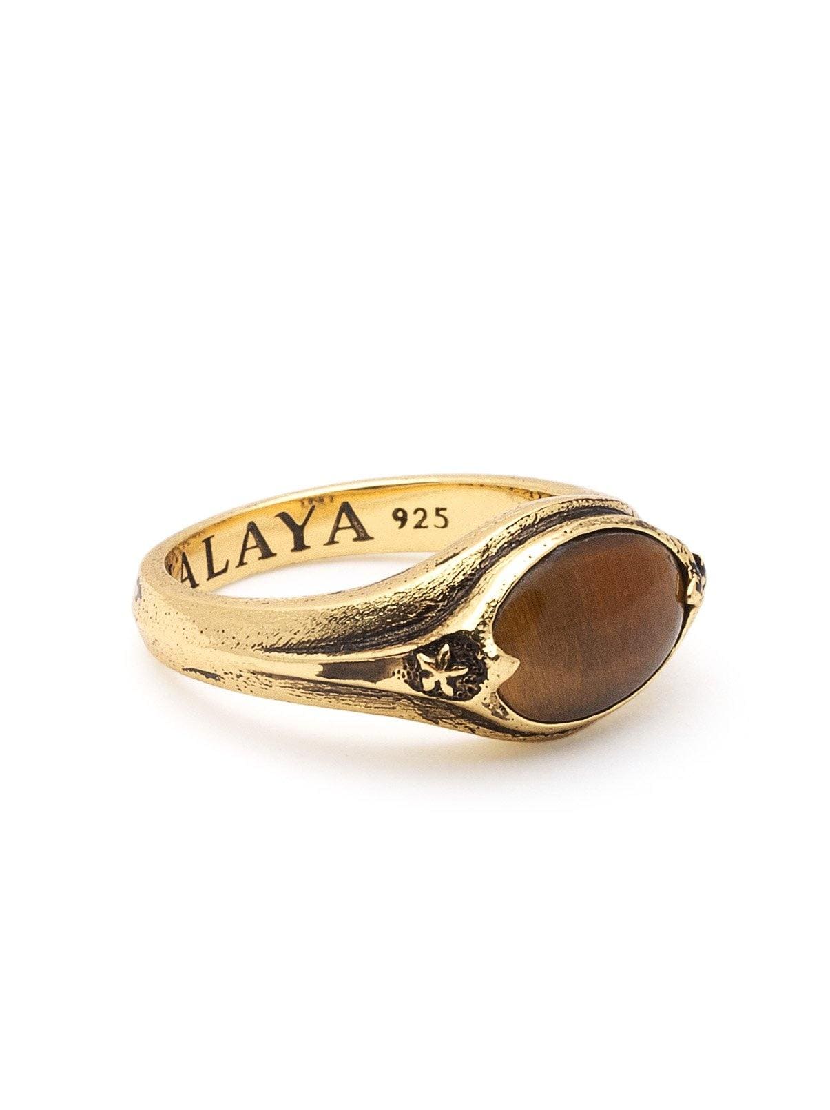 Men's Vintage Gold Oval Signet Ring with Brown Tiger Eye