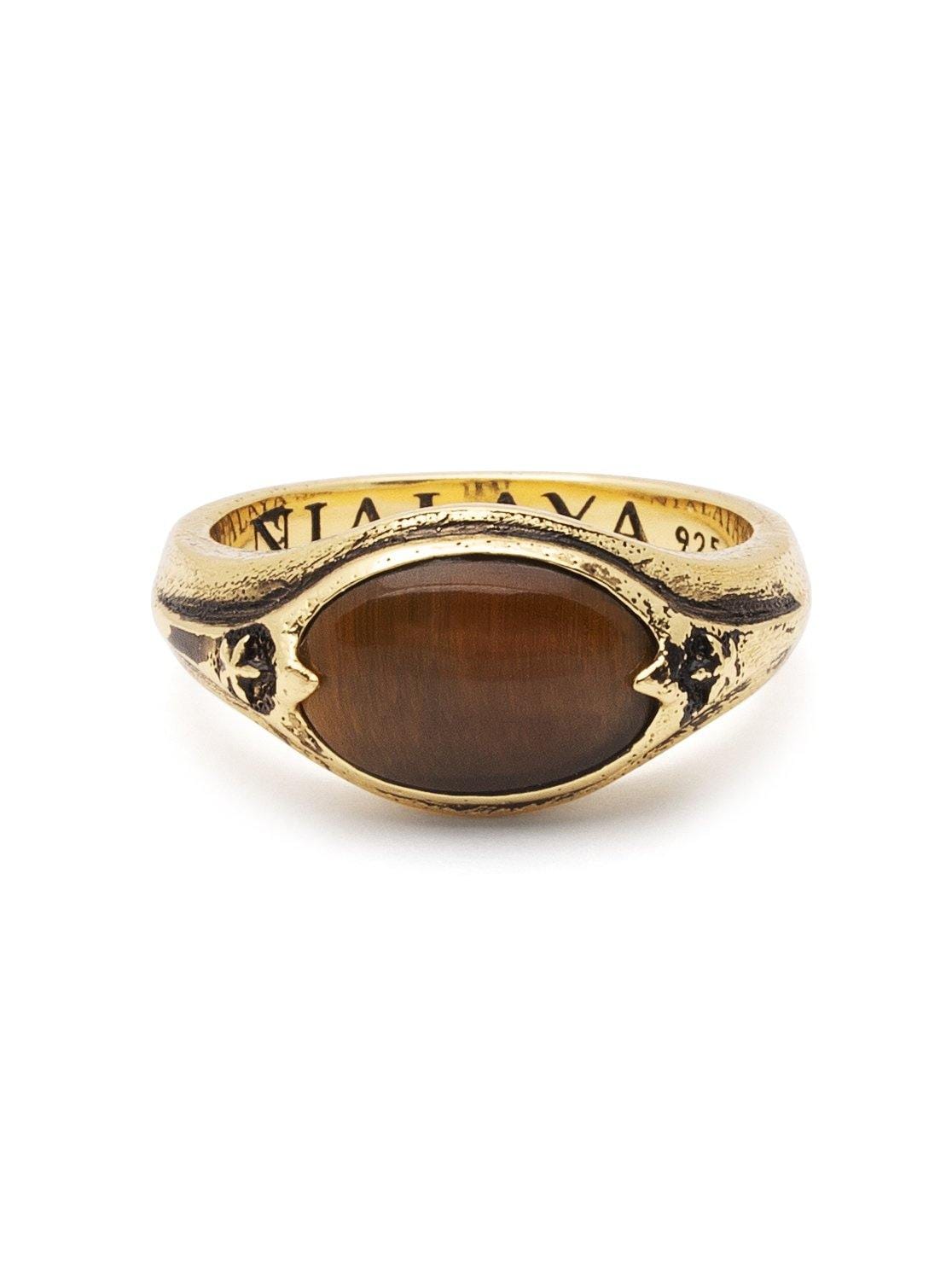 Men's Vintage Gold Oval Signet Ring with Brown Tiger Eye