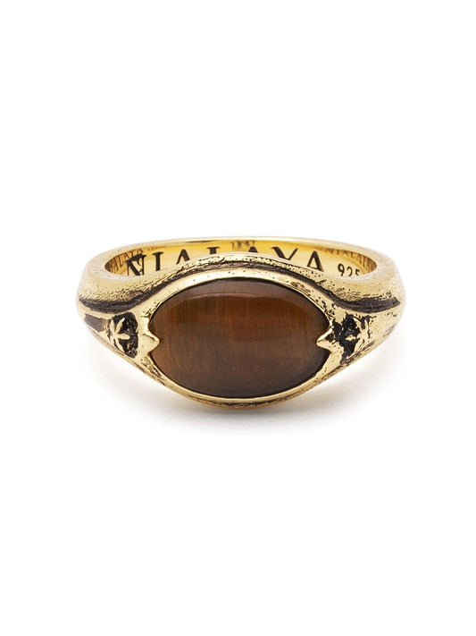 Men's Vintage Gold Oval Signet Ring with Brown Tiger Eye