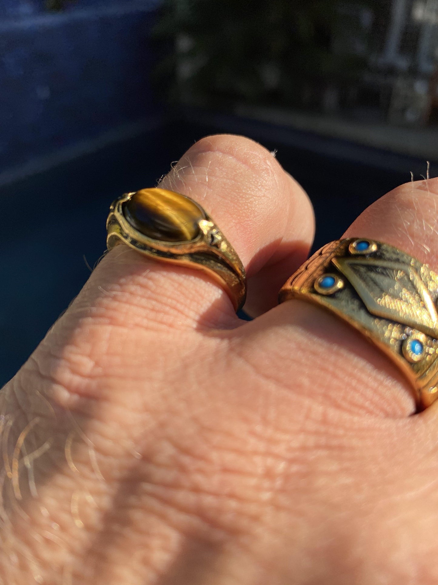 Men's Vintage Gold Oval Signet Ring with Brown Tiger Eye