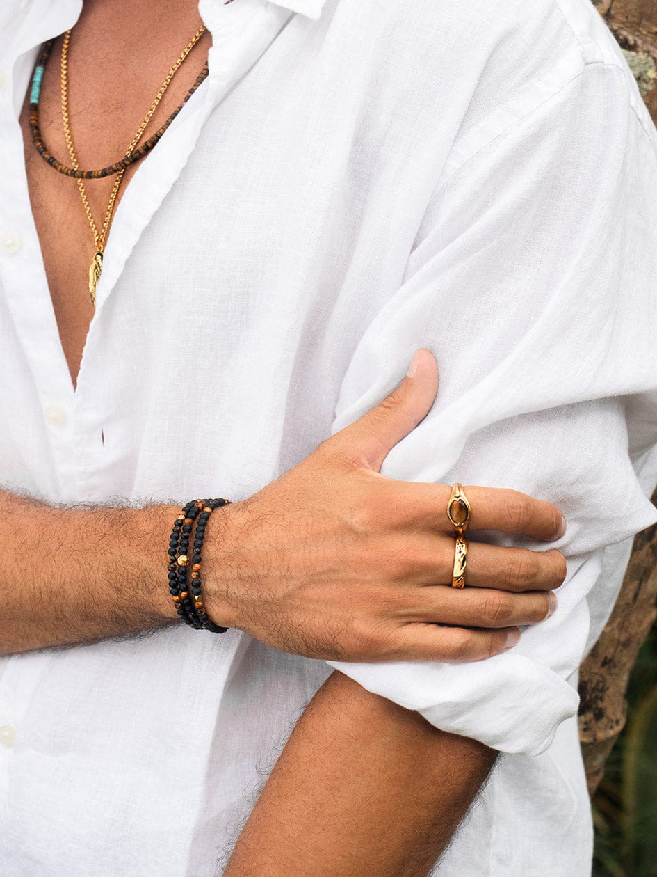 Men's Vintage Gold Oval Signet Ring with Brown Tiger Eye