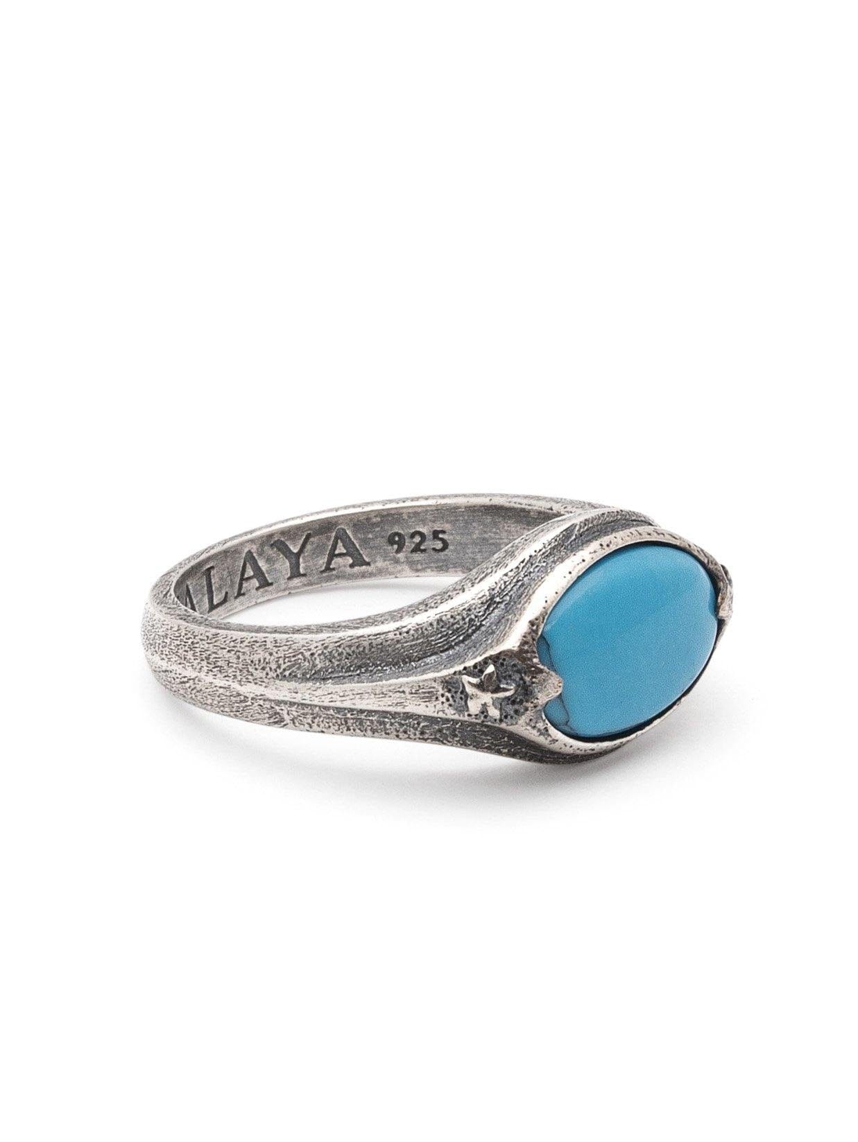 Sterling Silver Oval Signet Ring with Genuine Turquoise