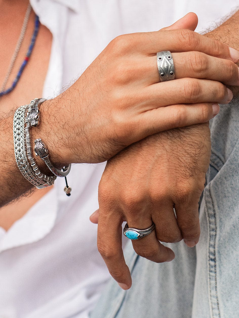 Sterling Silver Oval Signet Ring with Genuine Turquoise