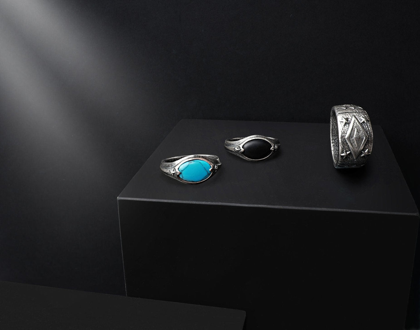 Sterling Silver Oval Signet Ring with Genuine Turquoise