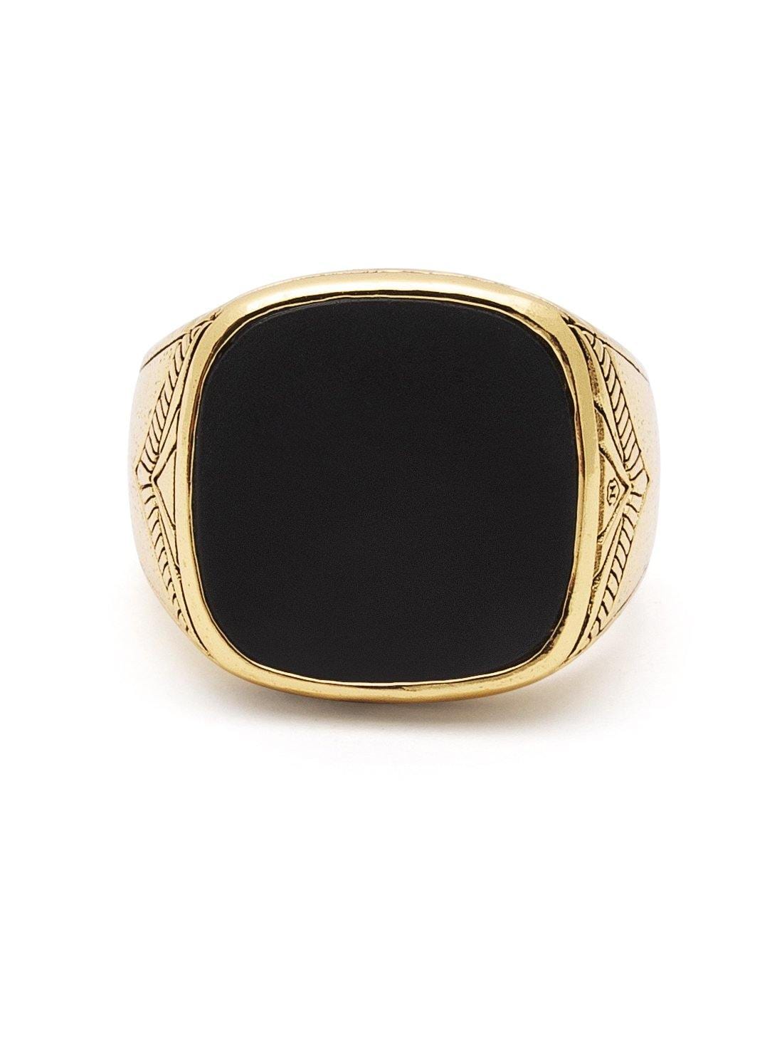 Vintage Gold Sterling Silver Signet Ring with Matte Onyx