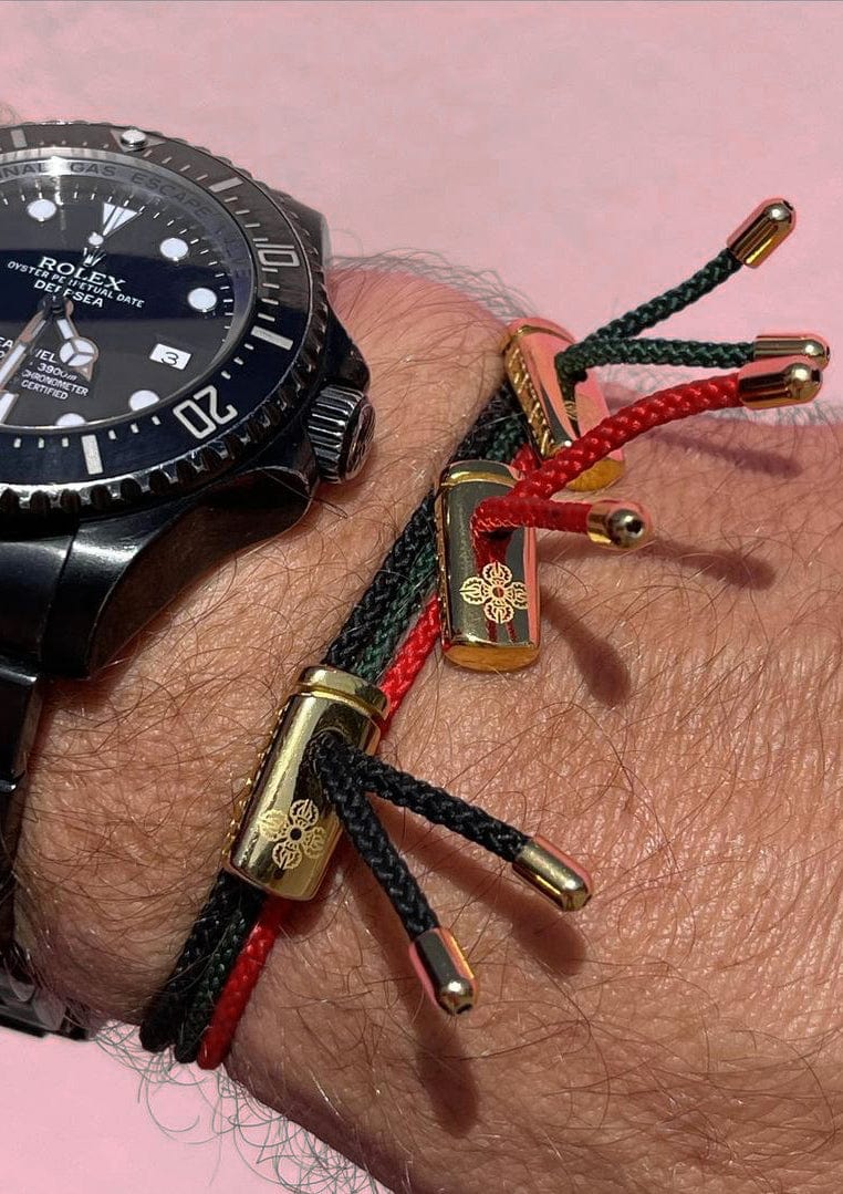Men's Black String Bracelet with Adjustable Gold Lock