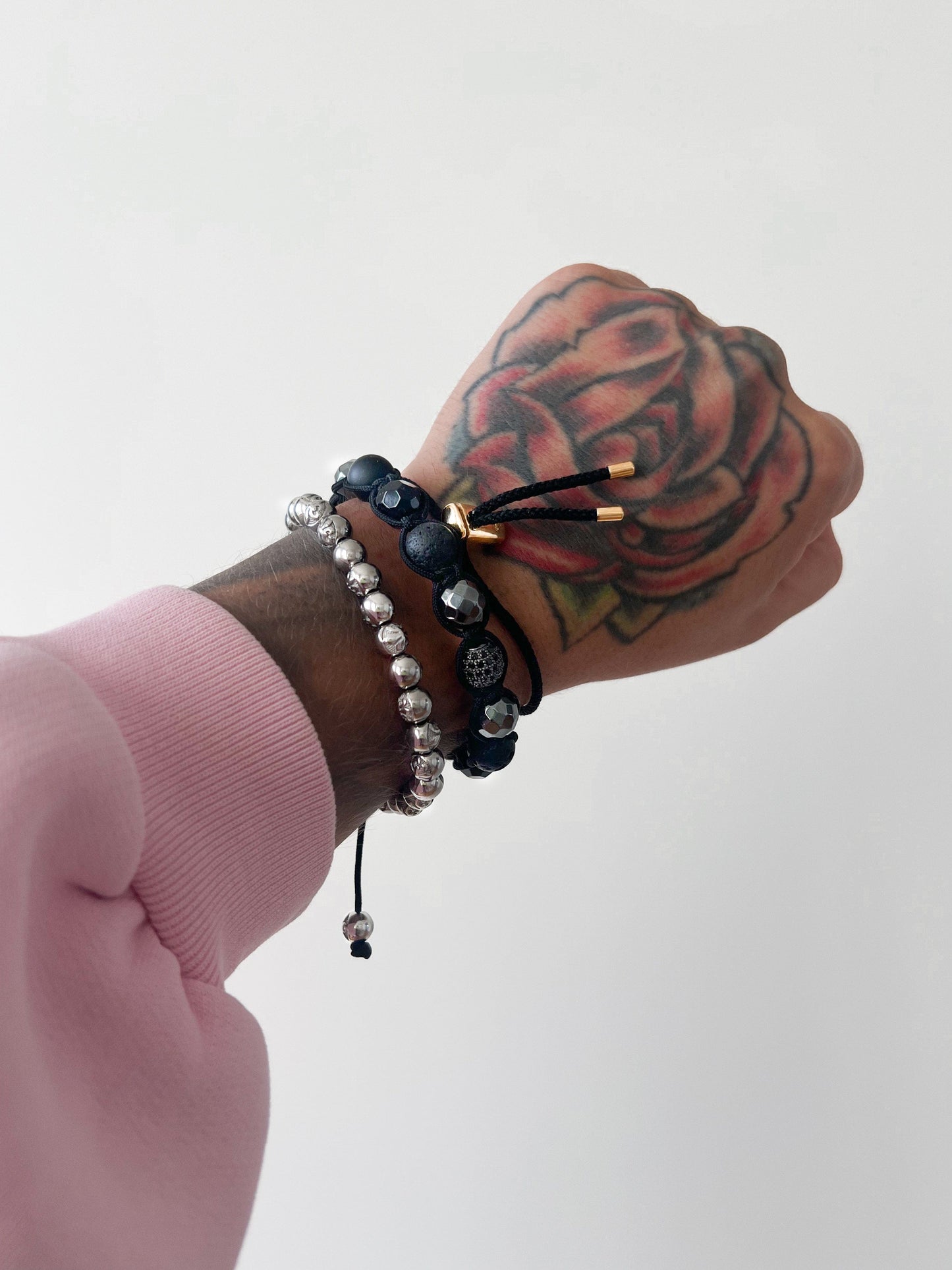 Men's Black String Bracelet with Adjustable Gold Lock