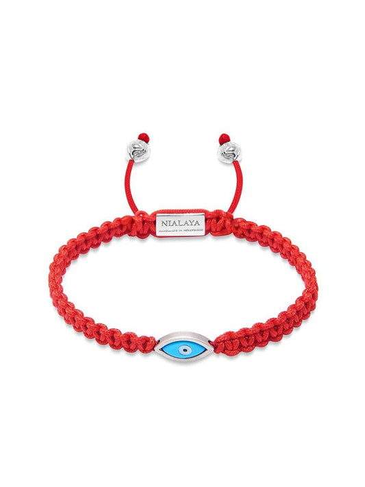 Men's Red String Bracelet with Silver Evil Eye