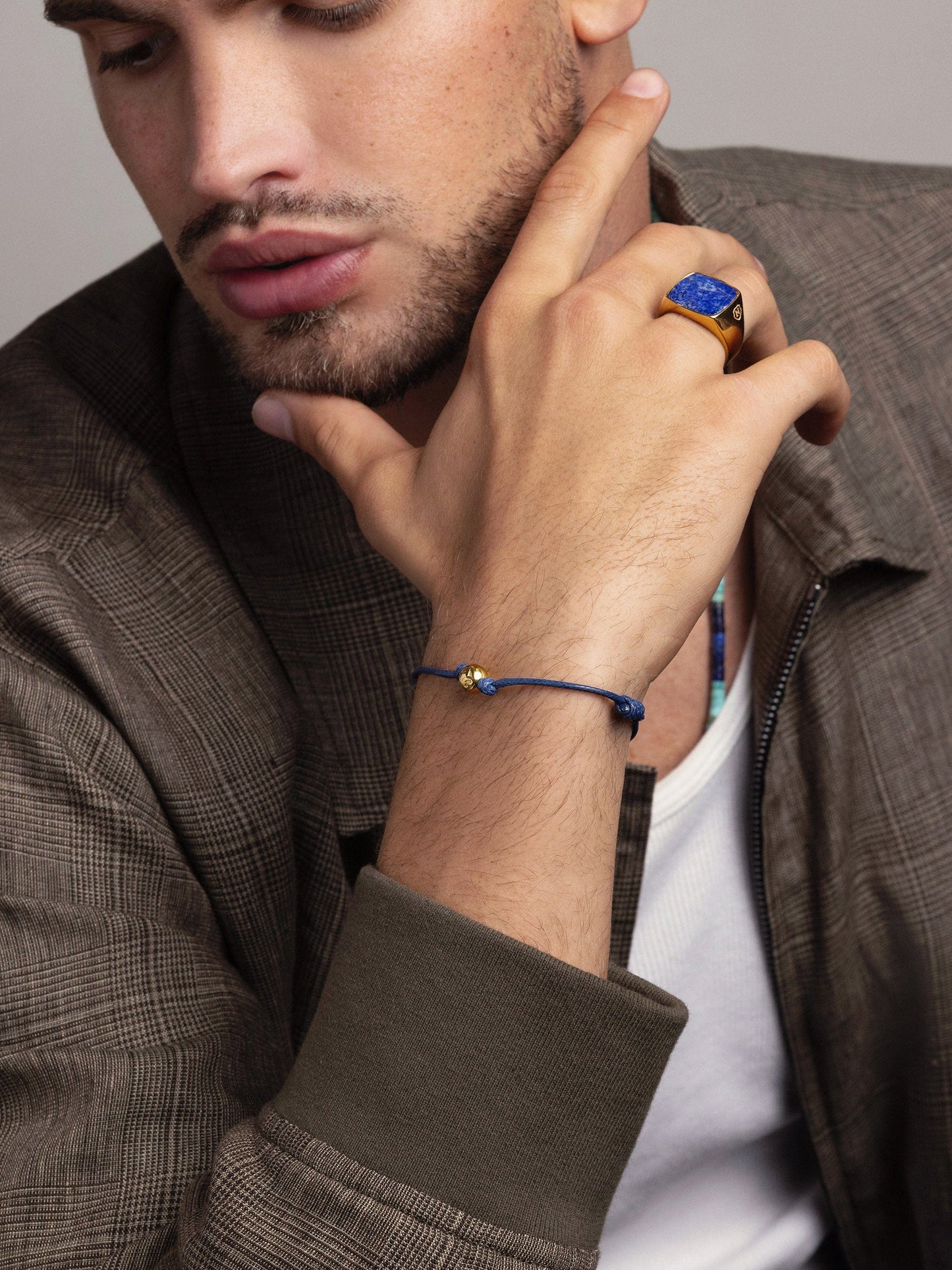 Navy Blue String Bracelet with Gold