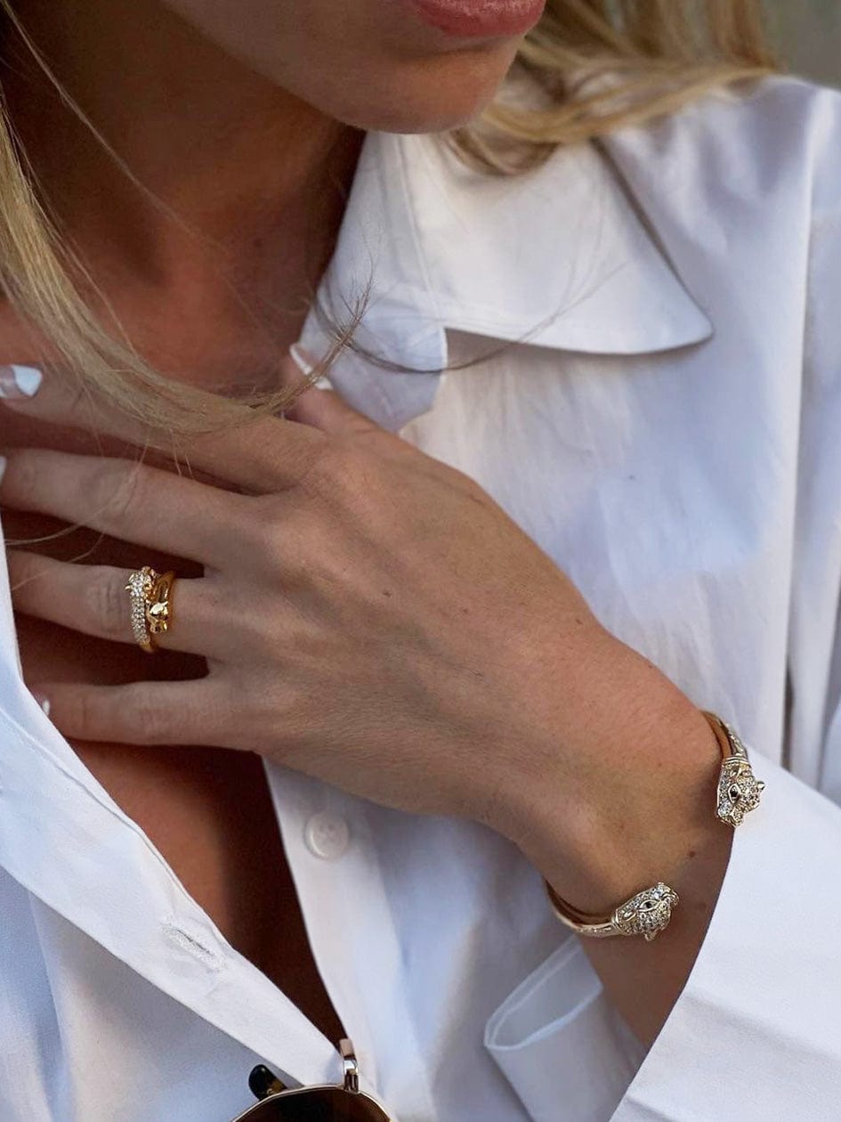 Women's CZ Panther Bangle in Gold